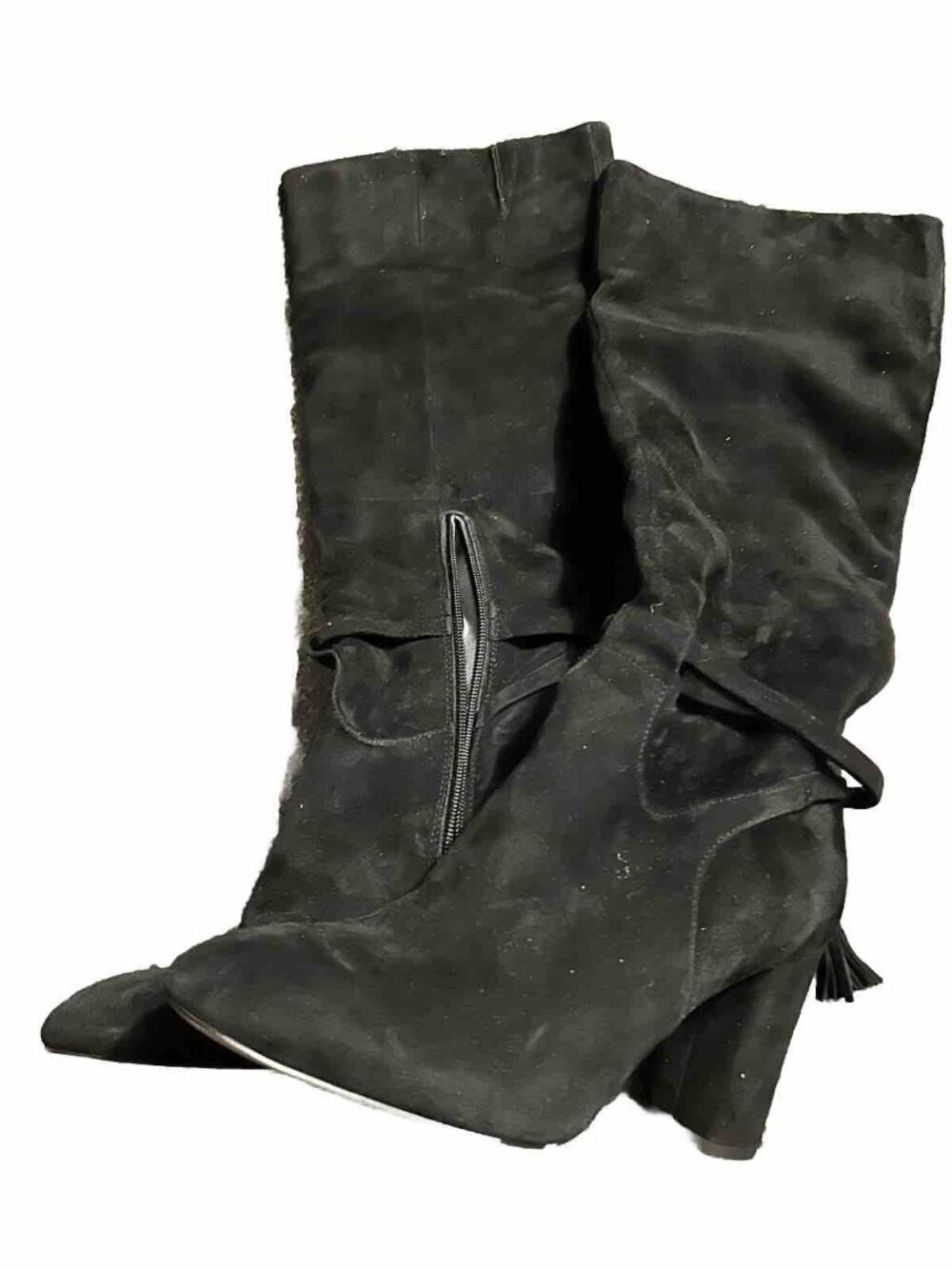 Gibson Latimer Womens Boots Kyra Black Suede Block Heel Tassels Tall Size 8.5M